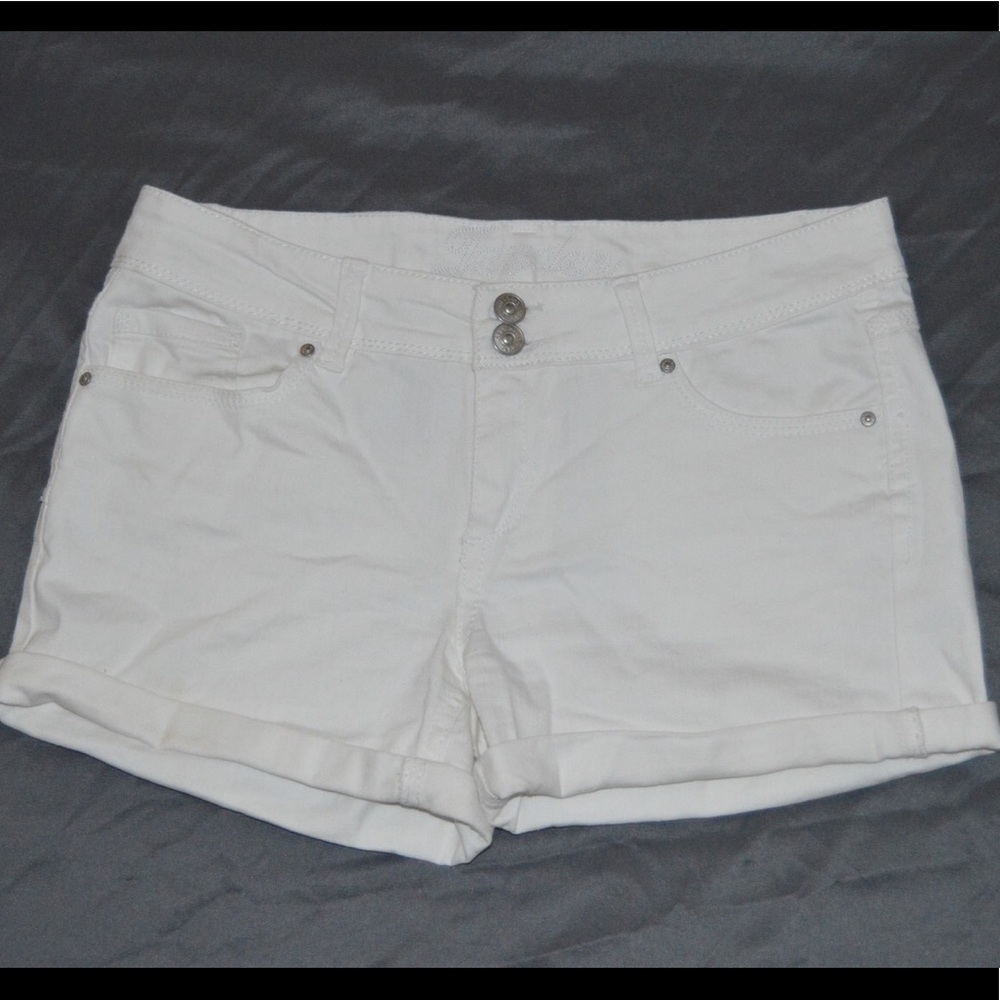 White Cuffed Denim Shorts